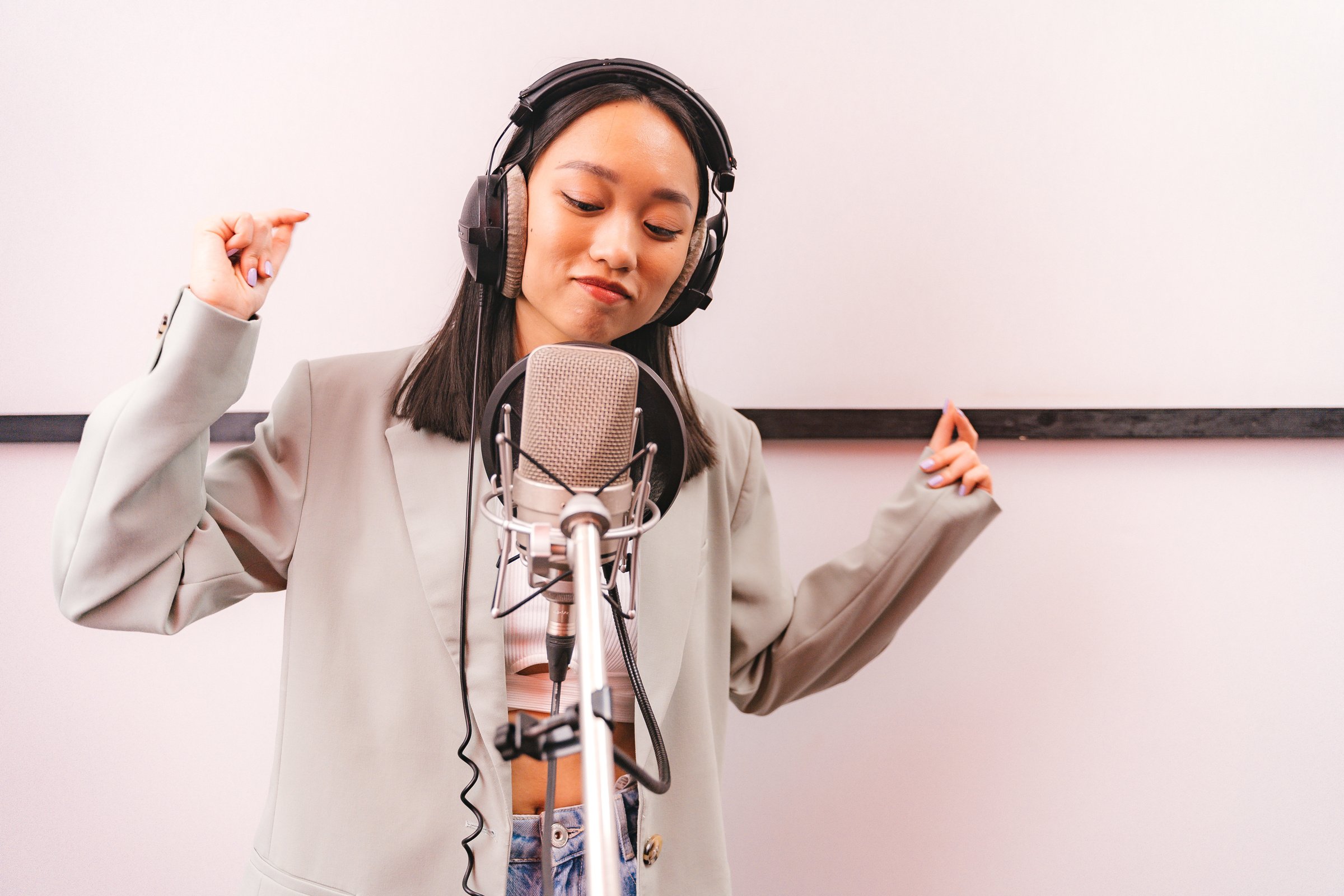 Female Artist doing a Music Recording 